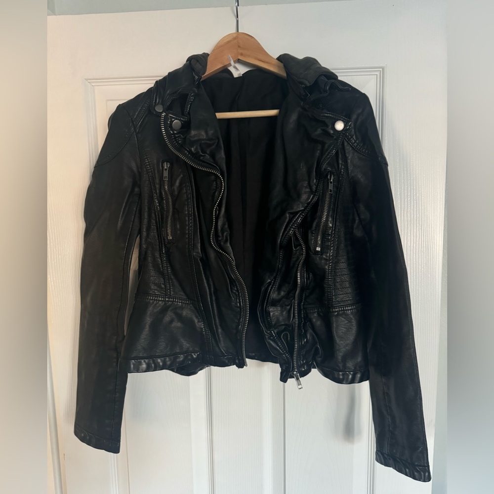 Free People Vegan Leather Moto Jacket with Hood
